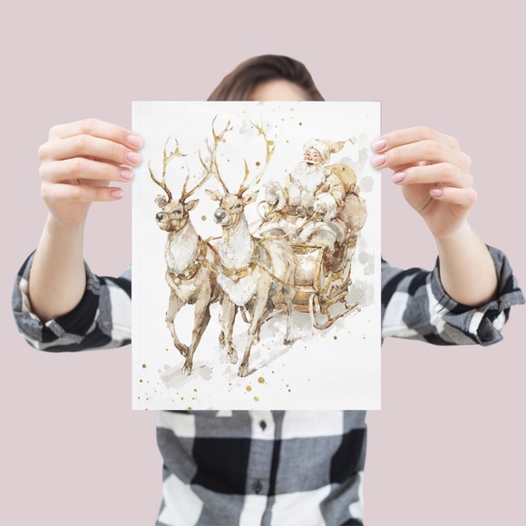 Watercolor Santa Claus Portrait Wall Art Print Poster, Unframed – Joyful Holiday - Picture 4 of 5